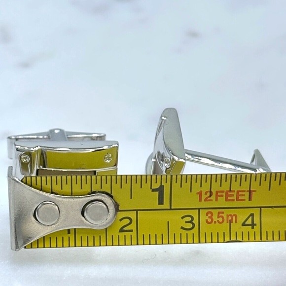 925 Silver Trim & 14K Gold Center Rectangle Elegant Formal Whale Back Cufflinks - Picture 10 of 10